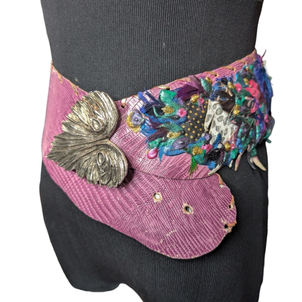 Vintage It's a Jungle Mixed Media Leather Belt